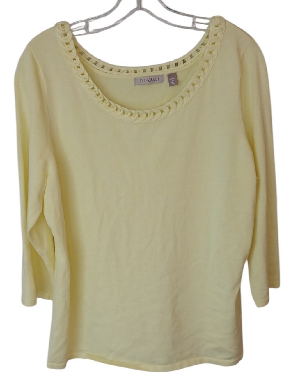 Roz & Ali Yellow Crochet-Trim Scoop Neck Sweater Top Size 1X